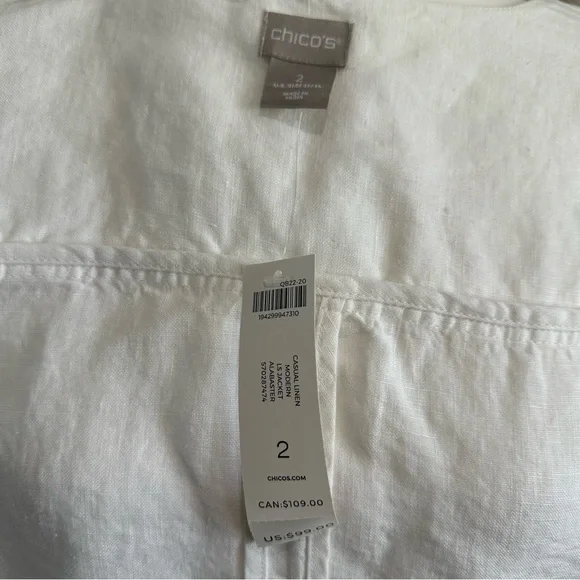 Chico's Women's Solid Linen Jacket Casual Modern Alabaster w/zip. Size 2 White - Picture 8 of 8
